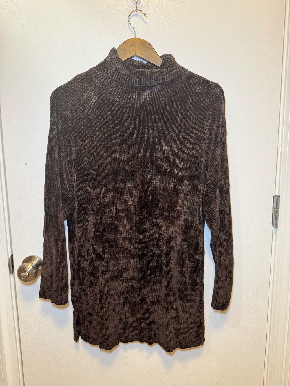 525 America Chocolate Brown Chenille Turtleneck Sweater Size OS - Vintage